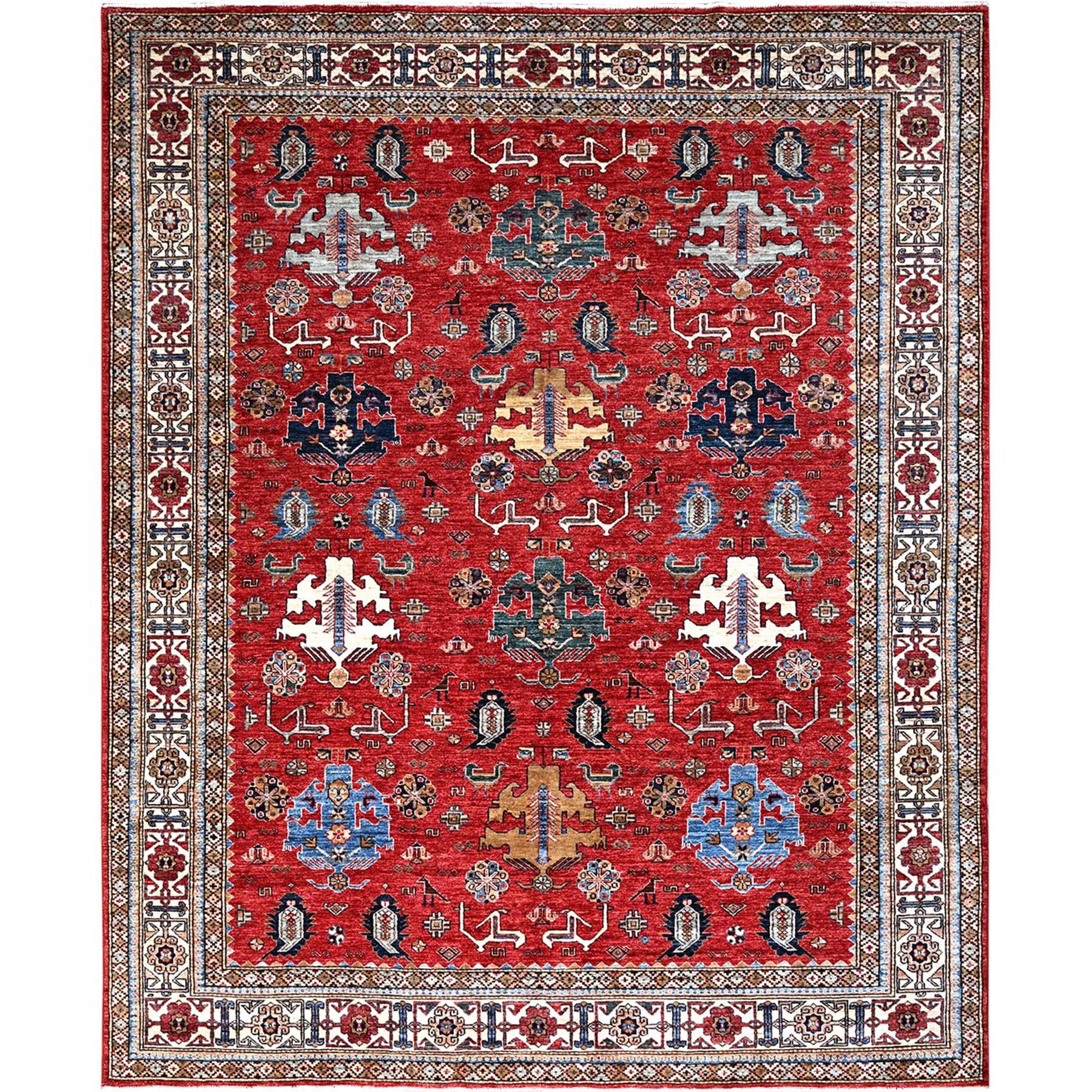 Barn Red, Afghan Super Kazak Hand Knotted Vibrant Wool Geometric Medallions, Vegetable Dyes, Denser Weave Oriental Rug 